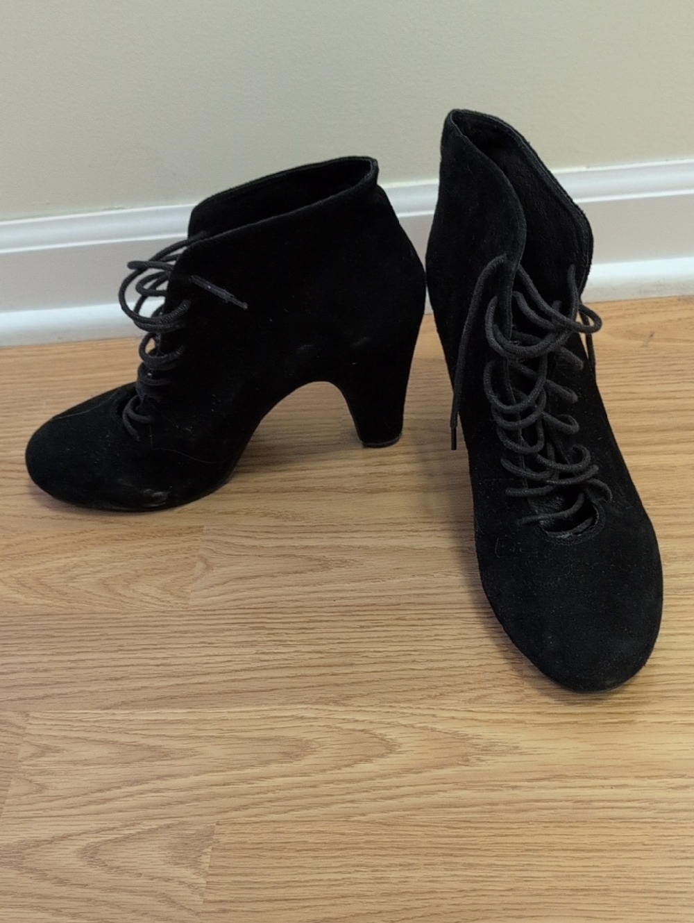 Cordani Black Suede Lace-Up Ankle Booties with Block Heel